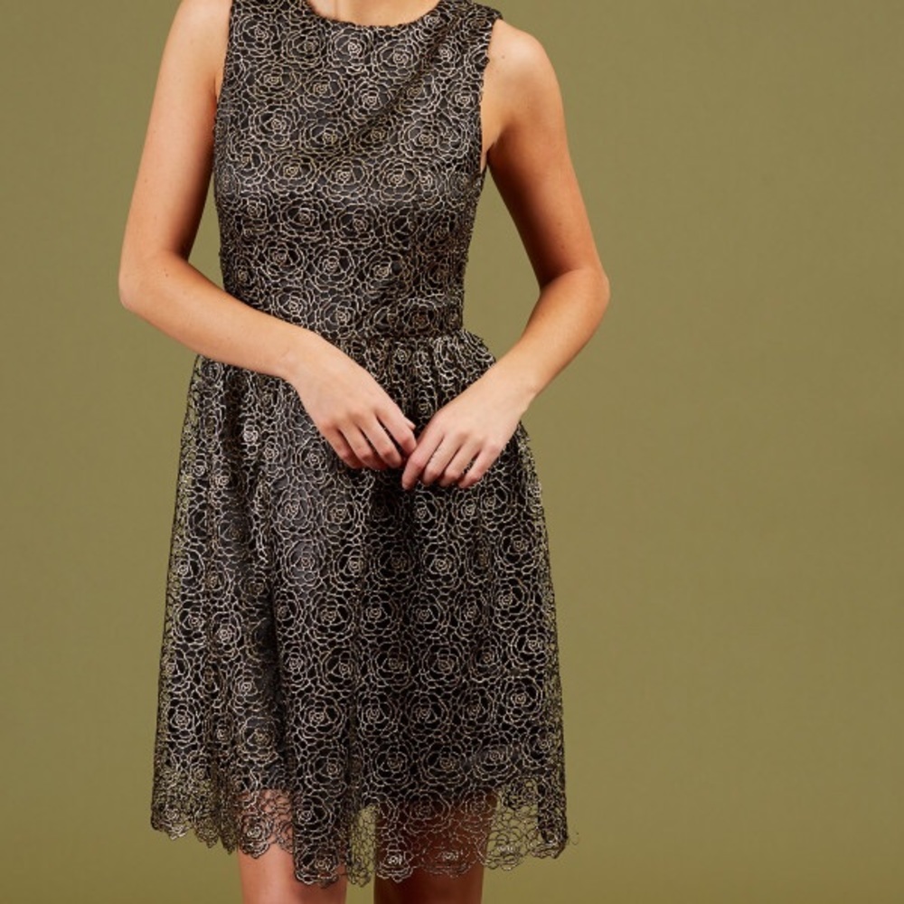 Black dress with golden rose lace